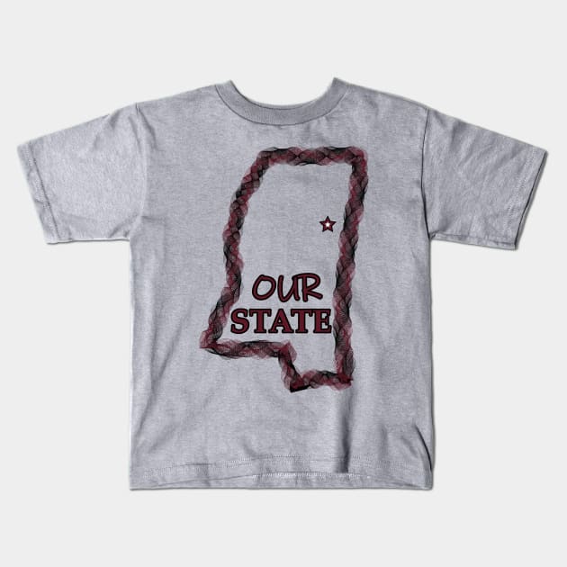 Our State MS Wreath - Maroon & Black Kids T-Shirt by ObscureDesigns